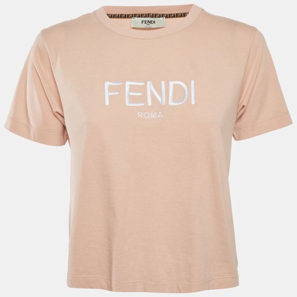 Fendi Pink Logo Embroidered Jersey Crop T-Shirt M